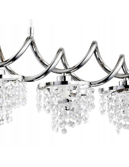 Lampa wisząca HELISA z kryształami w chromie - elegancki żyrandol do wnętrz z funkcją ściemniania, 4 miejsca na żarówki E14.