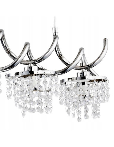 Lampa wisząca HELISA z kryształami w chromie - elegancki żyrandol do wnętrz z funkcją ściemniania, 4 miejsca na żarówki E14.