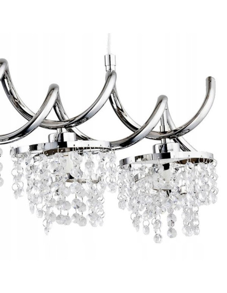 Lampa wisząca HELISA z kryształami w chromie - elegancki żyrandol do wnętrz z funkcją ściemniania, 4 miejsca na żarówki E14.