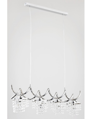 Lampa wisząca HELISA z kryształami w chromie - elegancki żyrandol do wnętrz z funkcją ściemniania, 4 miejsca na żarówki E14.