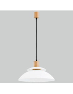 Lampa wisząca TROPIC skandynawska z drewnianym akcentem i białym kloszem do jadalni oraz nowoczesnych wnętrz 2