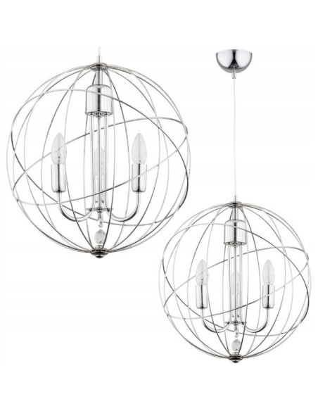 Elegancka lampa wisząca PIKO z ażurowym kloszem, srebrna metalowa dekoracja do jadalni i salonu, 3xE14.