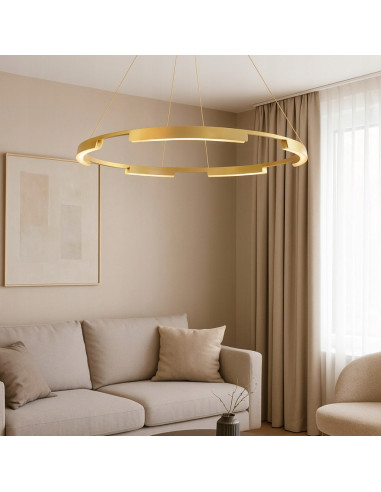 Lampa wisząca Tura LED w kolorze złotym, okrągła, regulowana barwa światła, 80 cm, elegancja do salonu i biura