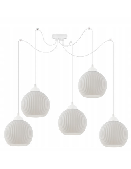 Elegancki żyrandol skandynawski RIFFLE ze szkła, 5-punktowe oświetlenie do nowoczesnych wnętrz, 200 cm długości.