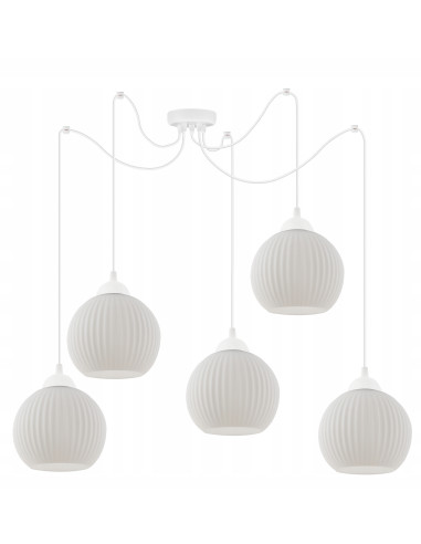 Elegancki żyrandol skandynawski RIFFLE ze szkła, 5-punktowe oświetlenie do nowoczesnych wnętrz, 200 cm długości.