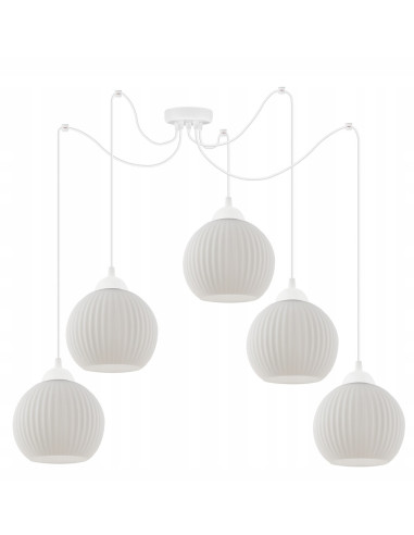 Elegancki żyrandol skandynawski RIFFLE ze szkła, 5-punktowe oświetlenie do nowoczesnych wnętrz, 200 cm długości.