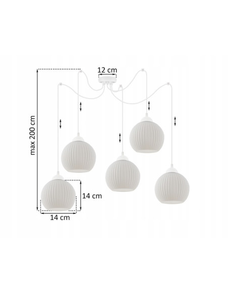 Elegancki żyrandol skandynawski RIFFLE ze szkła, 5-punktowe oświetlenie do nowoczesnych wnętrz, 200 cm długości.