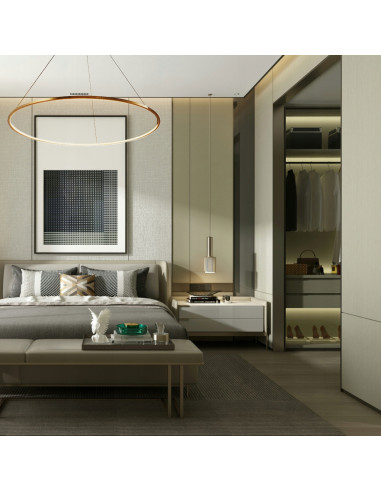 Lampa LED CIRCLE 120 cm w złotym kolorze - nowoczesny klosz do salonu, jadalni i biura, energooszczędna i elegancka.