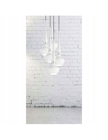 Lampa wisząca Tasos - nowoczesny żyrandol w białym kolorze z chromowanymi detalami do stylowych wnętrz