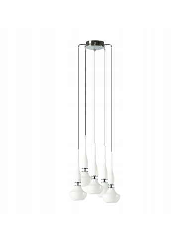 Lampa wisząca Tasos - nowoczesny żyrandol w białym kolorze z chromowanymi detalami do stylowych wnętrz