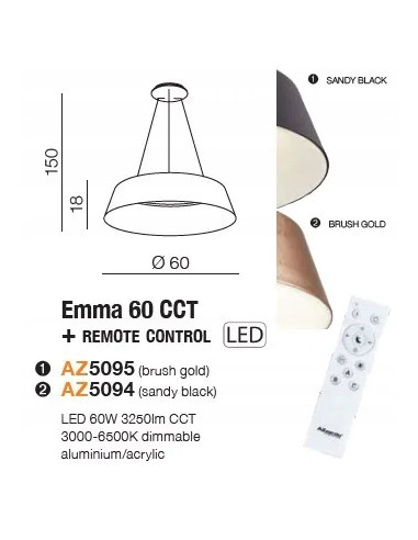 Lampa wisząca EMMA 60W z pilotem, regulowana barwa światła, nowoczesny design, czarna, idealna do biura i salonu