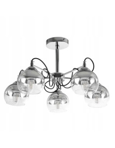 Lampa sufitowa Venti Vintage z pięcioma kloszami, chromowa, czarne przewody - elegancja do każdego wnętrza