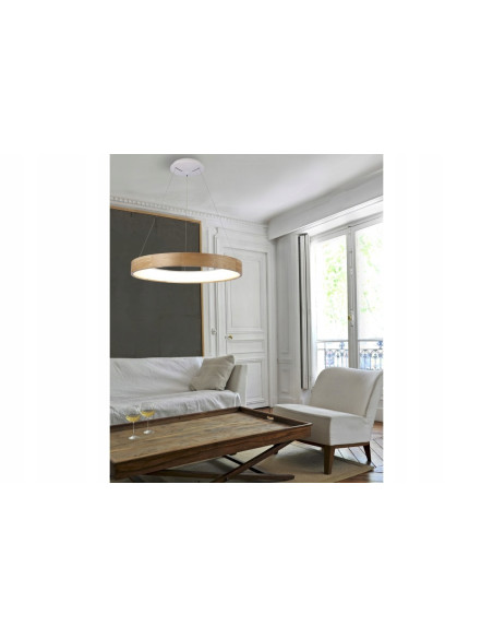 Nowoczesna Lampa Wisząca SILVAM 65 LED w Drewnianej Ramie - 150 cm, 3250 Lumenów, Ciepła Barwa Światła 3000K