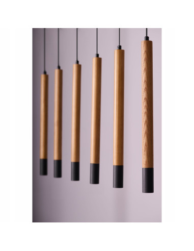 Lampa wisząca Izolda 6 - Elegancka lampka z drewna i metalu, 6 punktów świetlnych w ciepłym białym świetle, 150x100 cm