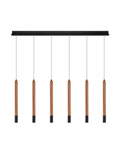 Lampa wisząca Izolda 6 - Elegancka lampka z drewna i metalu, 6 punktów świetlnych w ciepłym białym świetle, 150x100 cm