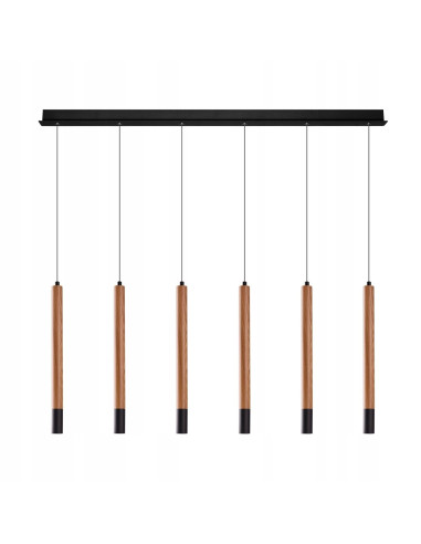 Lampa wisząca Izolda 6 - Elegancka lampka z drewna i metalu, 6 punktów świetlnych w ciepłym białym świetle, 150x100 cm