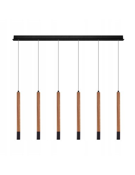 Lampa wisząca Izolda 6 - Elegancka lampka z drewna i metalu, 6 punktów świetlnych w ciepłym białym świetle, 150x100 cm