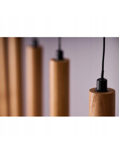 Lampa wisząca Izolda 6 - Elegancka lampka z drewna i metalu, 6 punktów świetlnych w ciepłym białym świetle, 150x100 cm