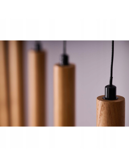 Lampa wisząca Izolda 6 - Elegancka lampka z drewna i metalu, 6 punktów świetlnych w ciepłym białym świetle, 150x100 cm