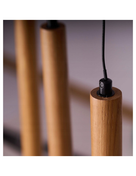 Lampa wisząca Izolda 6 - Elegancka lampka z drewna i metalu, 6 punktów świetlnych w ciepłym białym świetle, 150x100 cm