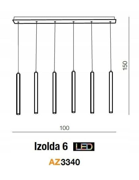 Lampa wisząca Izolda 6 - Elegancka lampka z drewna i metalu, 6 punktów świetlnych w ciepłym białym świetle, 150x100 cm