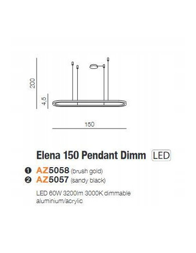 Lampa sufitowa ELENA LED w kształcie elipsy, nowoczesne oświetlenie do biura, kuchni i jadalni, czarna z długimi przewodami