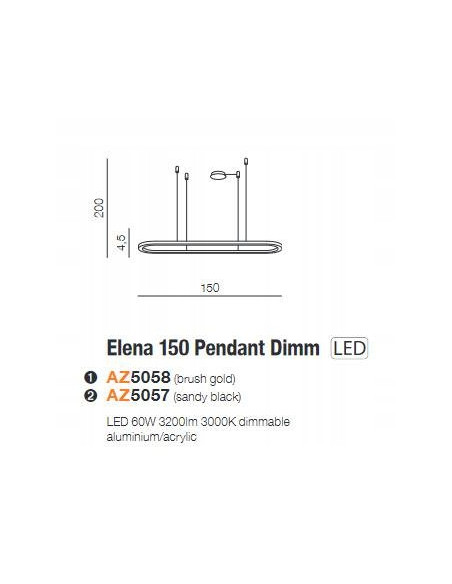 Lampa sufitowa ELENA LED w kształcie elipsy, nowoczesne oświetlenie do biura, kuchni i jadalni, czarna z długimi przewodami