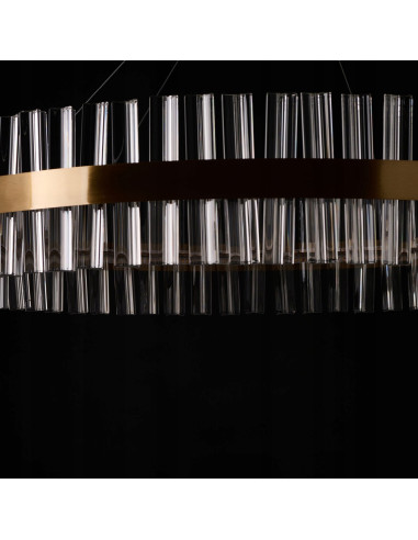 Lampa wisząca FRANCESCA 80 w złotej obręczy - luksusowe oświetlenie LED do sypialni i biura