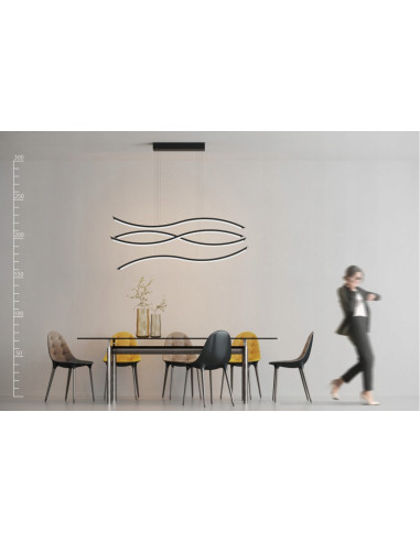 Lampa wisząca LED WAVES w czerni – nowoczesny design z falami morskimi, regulacja natężenia, wysoka jasność 4900 LM