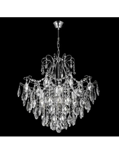 Lampa wisząca kryształowa Venti Sonia, srebrny żyrandol 6-punktowy, nowoczesny design do salonu i jadalni