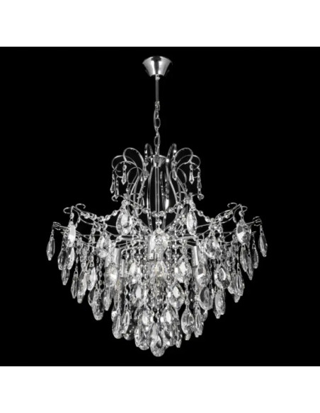 Lampa wisząca kryształowa Venti Sonia, srebrny żyrandol 6-punktowy, nowoczesny design do salonu i jadalni