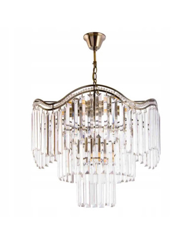 Lampa kryształowa Venti Vernon 7-punktowa w złotej odsłonie do eleganckich wnętrz – regulowana wysokość, stylowy design