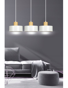 Lampa sufitowa TORIN z 3 białymi kloszami, minimalistyczny design do sypialni i biura, 100 cm wysokości.