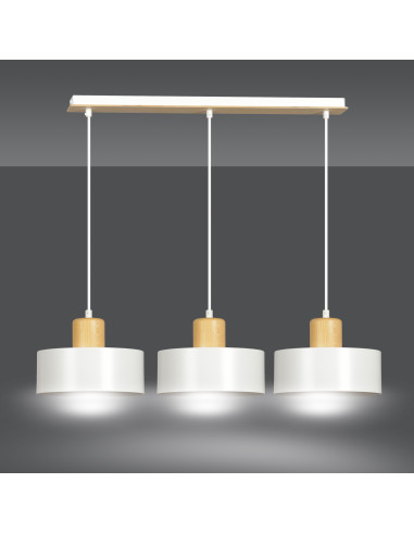 Lampa sufitowa TORIN z 3 białymi kloszami, minimalistyczny design do sypialni i biura, 100 cm wysokości.