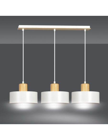 Lampa sufitowa TORIN z 3 białymi kloszami, minimalistyczny design do sypialni i biura, 100 cm wysokości.