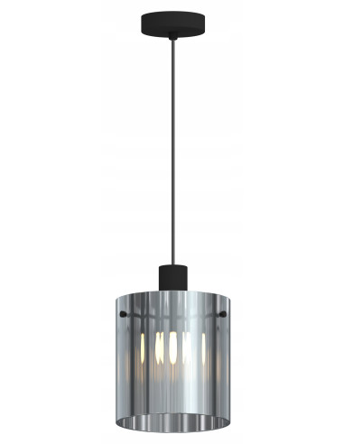 Lampa wisząca Lotti – nowoczesny, dymiony klosz, czarno-srebrna, idealna do kuchni, jadalni, salonu i biura, E27, 120 cm.