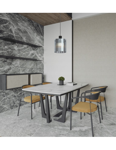 Lampa wisząca Lotti – nowoczesny, dymiony klosz, czarno-srebrna, idealna do kuchni, jadalni, salonu i biura, E27, 120 cm.