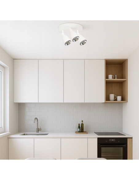 Plafon Campana - Biały Metalowy z 3 Reflektorami, Nowoczesne Oświetlenie do Kuchni i Salonu