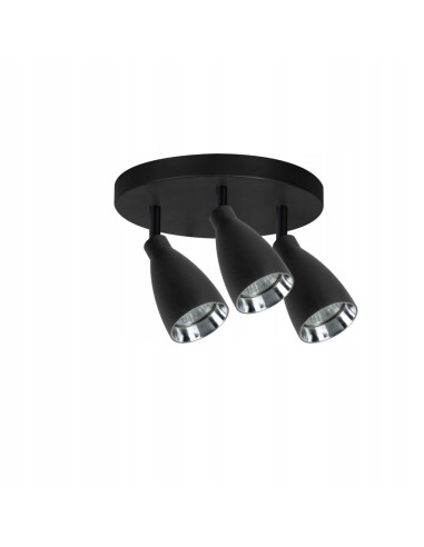 Nowoczesny plafon Campana 3 GU10 w czerni - eleganckie oświetlenie do salonu, kuchni i jadalni, energooszczędny design.