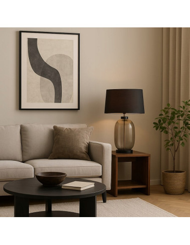 Lampa stołowa Amur z dymioną szklaną i eleganckim abażurem – idealna do każdego wnętrza