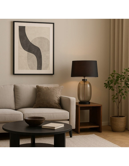 Lampa stołowa Amur z dymioną szklaną i eleganckim abażurem – idealna do każdego wnętrza