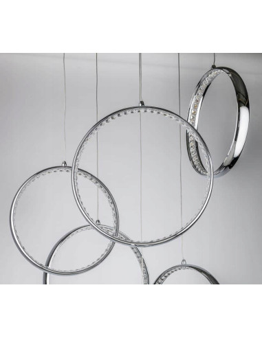 Lampa wisząca Olimp LED 3000K z kryształkami, elegancka chromowana oprawa 6-punktowa do nowoczesnych wnętrz