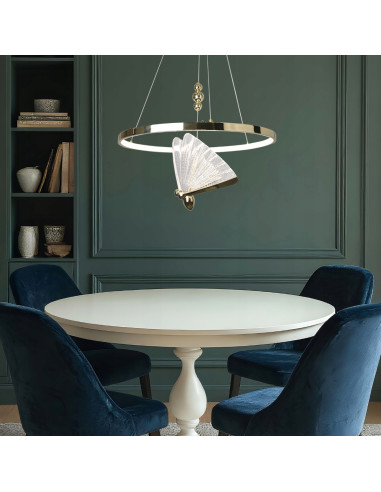 Lampa wisząca Marissa Ring LED w złotym kolorze z motywem motyla - nowoczesny akcent do eleganckich wnętrz