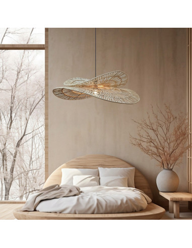 Lampa wisząca Raya z rattanu w stylu skandynawskim - brązowa, 1xE27, elegancka do sypialni i salonu