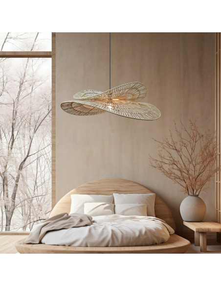 Lampa wisząca Raya z rattanu w stylu skandynawskim - brązowa, 1xE27, elegancka do sypialni i salonu