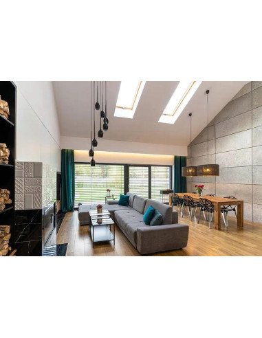 Lampa wisząca Izza 8 - nowoczesny żyrandol w stylu retro z czarnymi kloszami do eleganckich wnętrz.