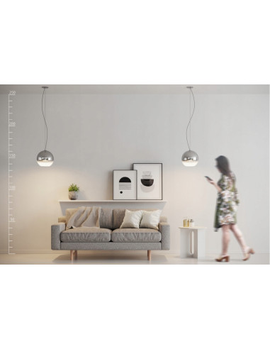 Lampa wisząca Silver Ball – nowoczesna lampa z chromowaną oprawą, regulowana wysokość, idealna do eleganckich wnętrz.