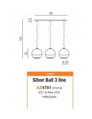 Lampa wisząca Silver Ball 3-punktowa – elegancka oprawa oświetleniowa do stylowych wnętrz i energooszczędna.