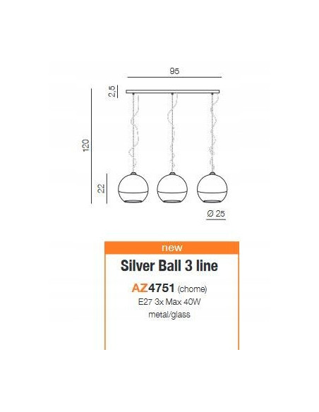 Lampa wisząca Silver Ball 3-punktowa – elegancka oprawa oświetleniowa do stylowych wnętrz i energooszczędna.