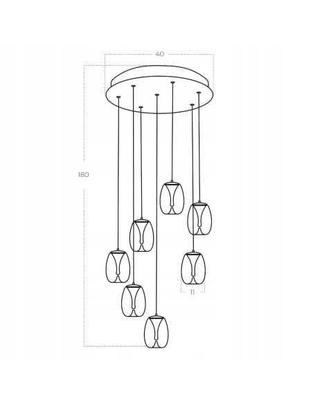 Lampa wisząca LED PAMELA AZ6270, 7-punktowa z zaokrąglonymi kloszami, czarna/szara, nowoczesna do salonu i biura
